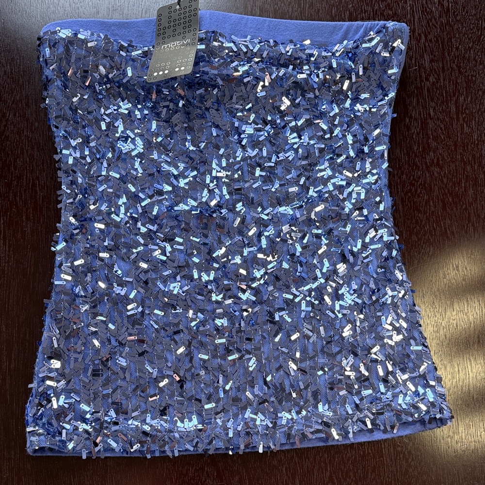 Motivi Blue Sequin Crop Top